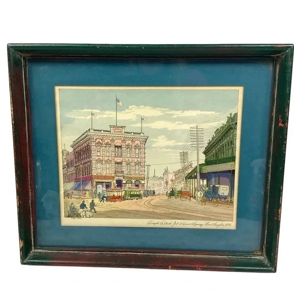 Vintage Evelyn Curro Temple block junction Los Angeles 1890 lithograph - Picture 1 of 6